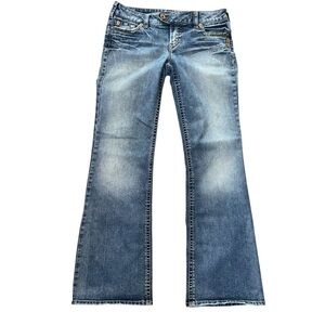 Vintage Y2K Silver Jeans Studded Pocket Low Rise Flare 29x32 Womens